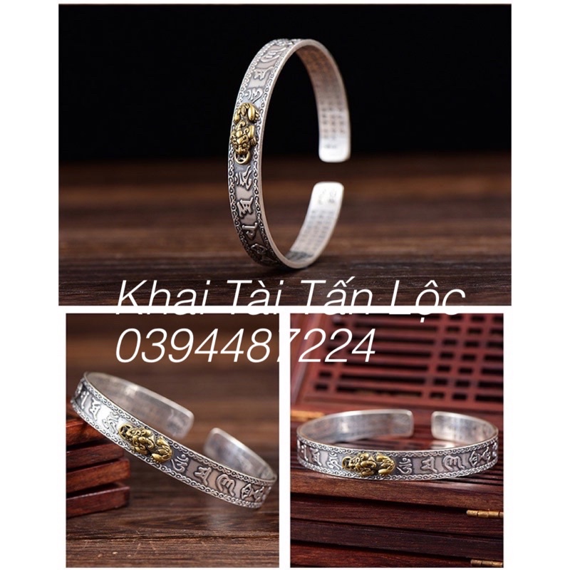 Vòng tay tỳ hưu ôm mani mạ bạc thu hút tài lộc