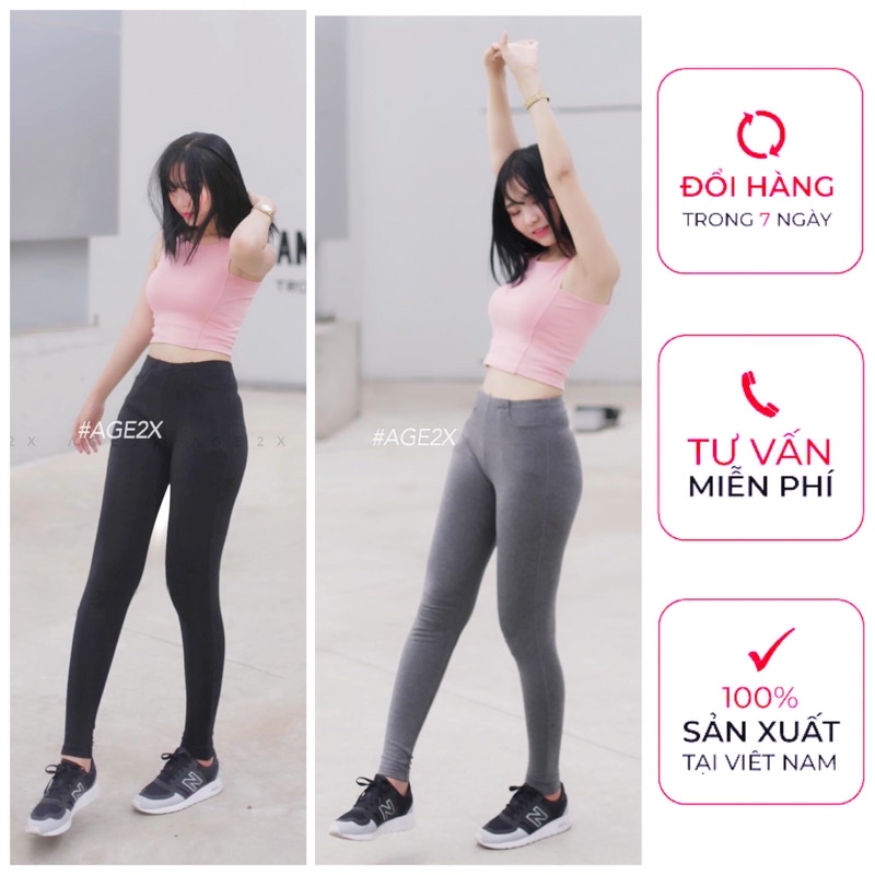 Quần legging trơn nữ Đen và Xám AGE2X hàng VNXK đạt tiêu chuẩn chất lượng cao