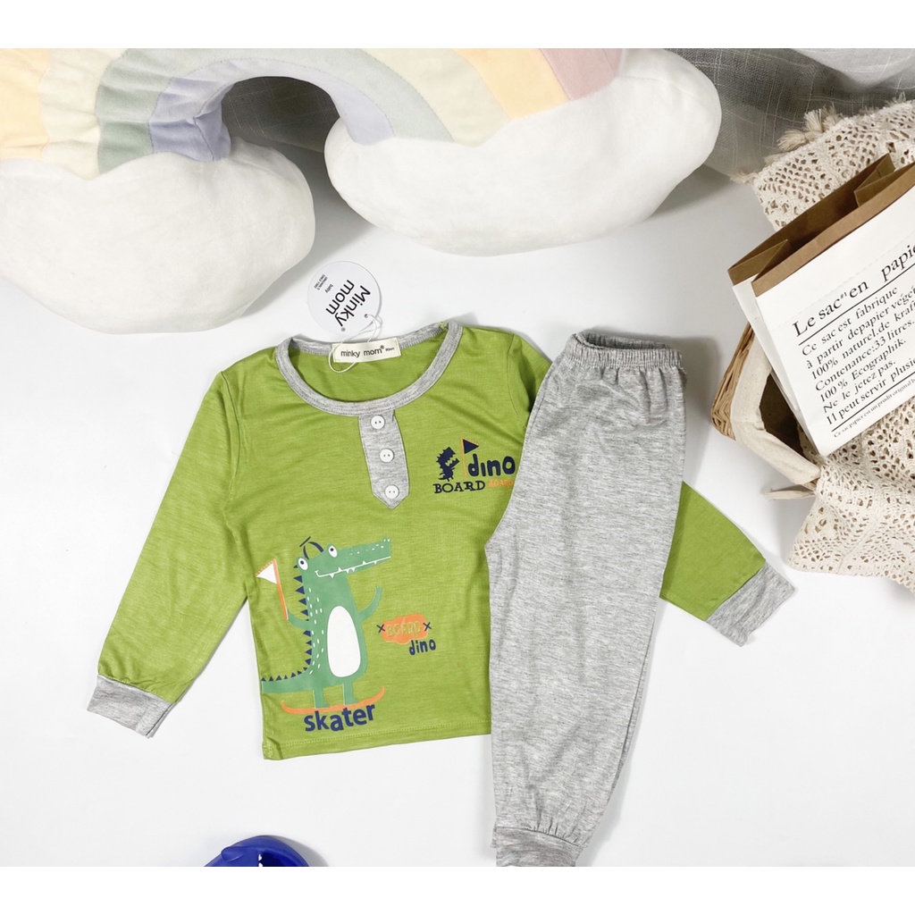 [Bé 7-27kg] Bộ dài tay thun lạnh cổ trụ in hình Minky Mom cho bé trai bé gái từ 7-17kg