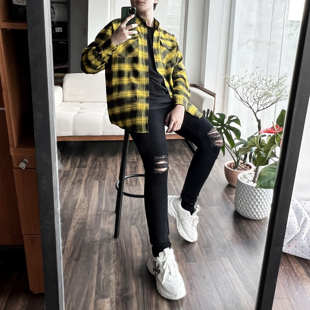 Áo Sơ Mi Flannel Màu Vàng Sọc Đen
