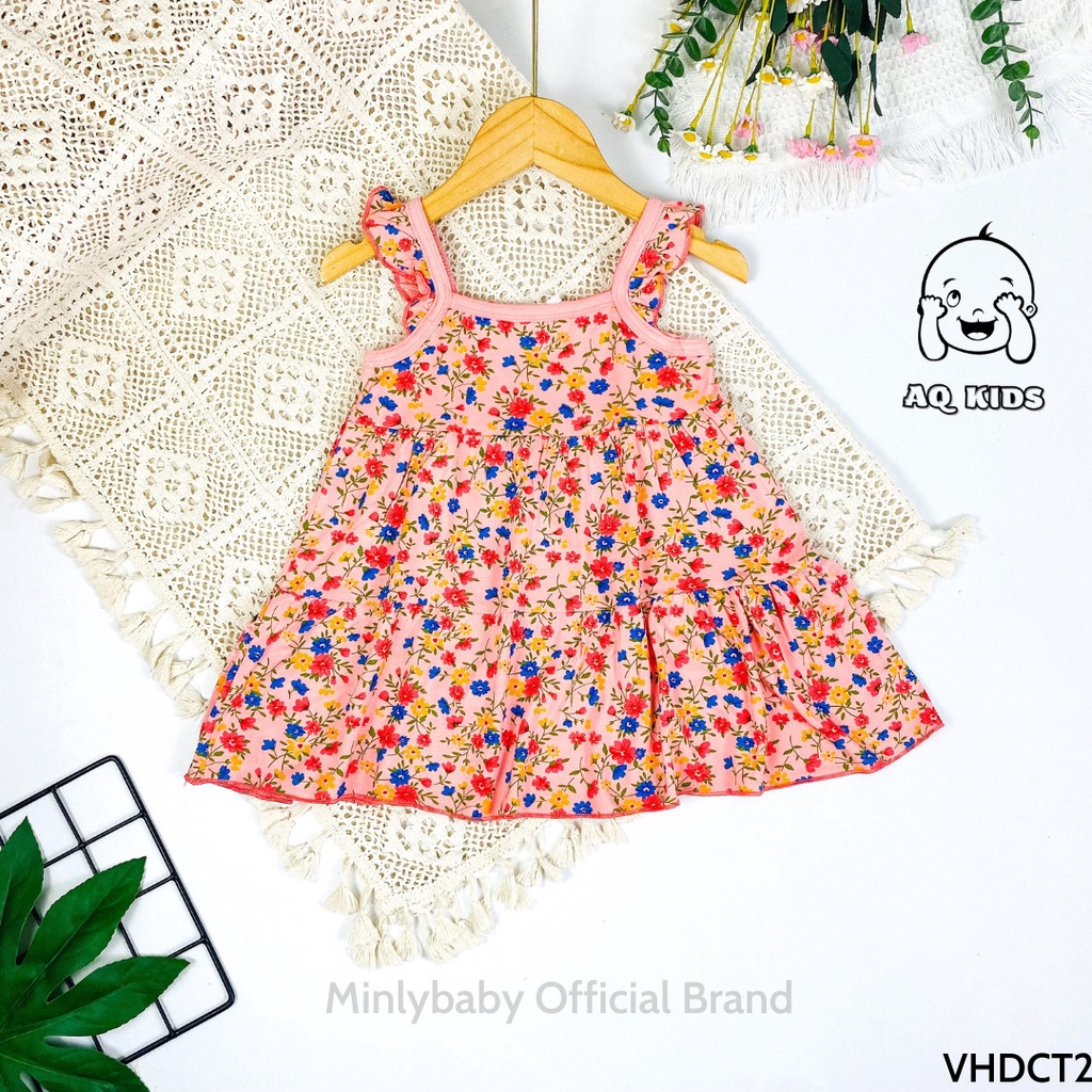 [Bé 10-25kg] Váy đầm bé gái vải thun lạnh Minlybaby in họa tiết toàn thân cho bé gái từ 10-25kg VHDCT2