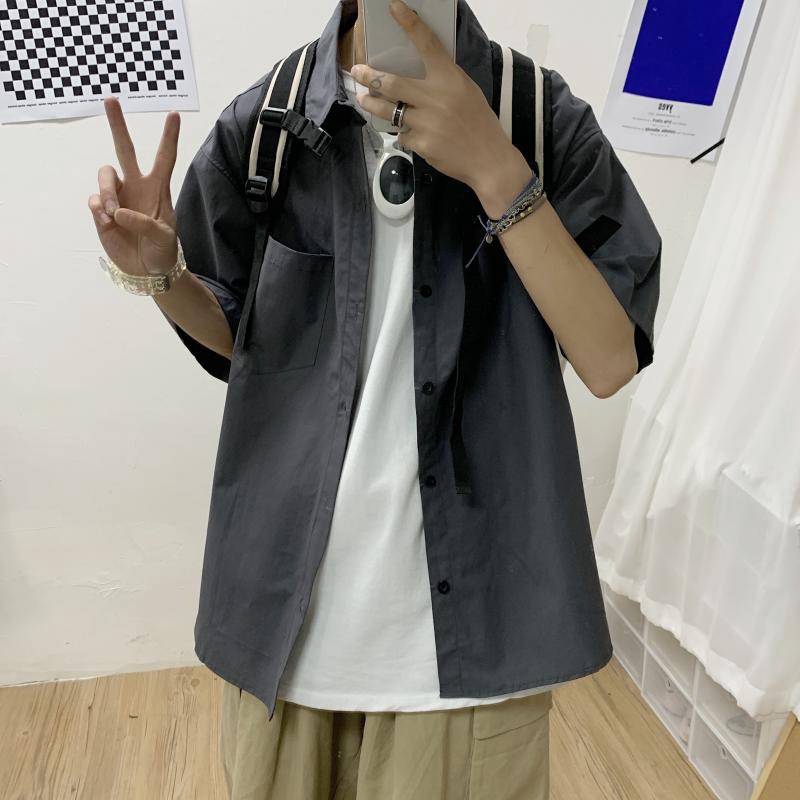 Áo sơ mi nam tay lỡ dáng rộng màu trơn kiểu đơn giản thời trang