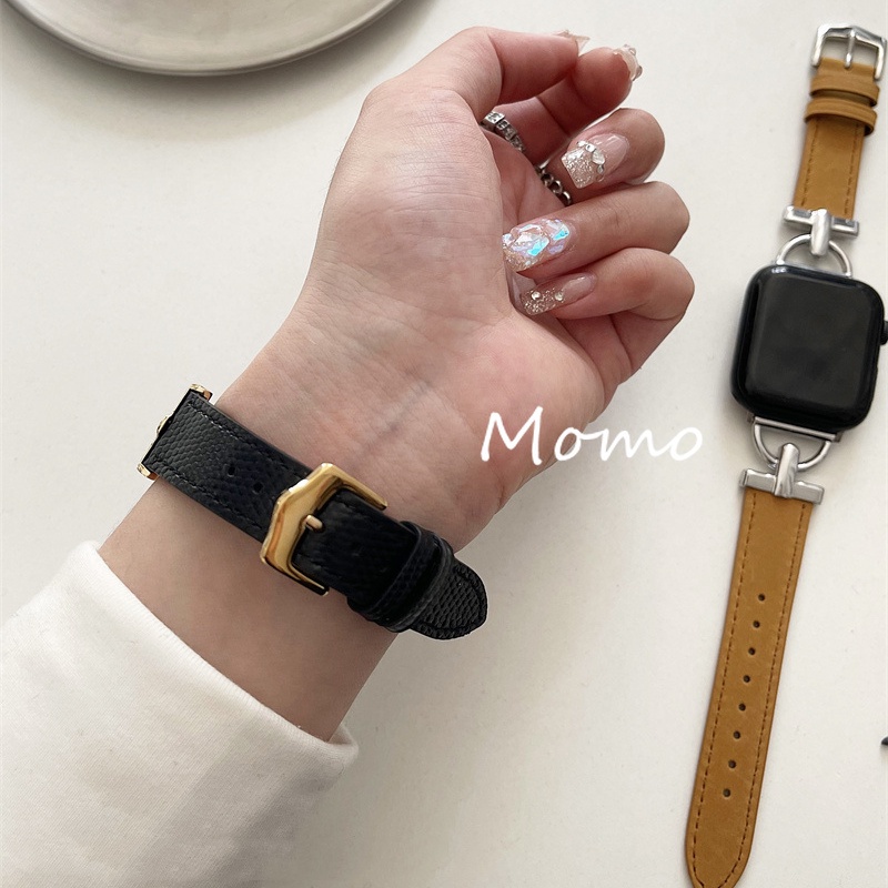 Dây Đeo Bằng Da Khóa Kim Loại Cho Đồng Hồ Thông Minh Smart Watch Series 7 6 SE 5 4 3 2 1 41mm 45mm 40mm 44mm 42mm 38mm