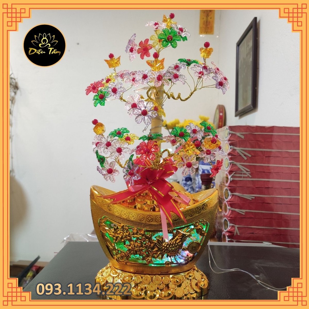 Cây phú quý tài lộc có đèn trang trí ban thờ đồ phong thuỷ