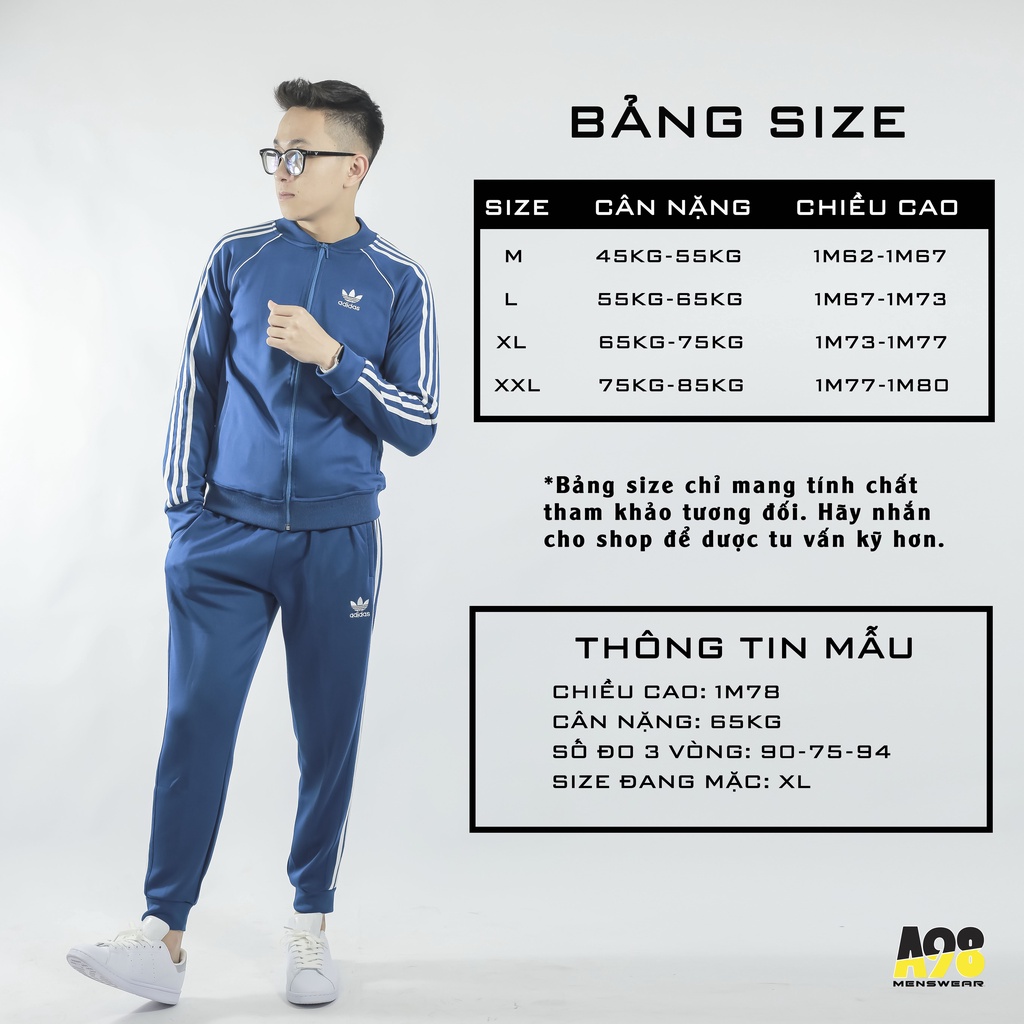 Bộ thể thao nam thu đông A98 áo khoá kéo vải umi cao cấp mềm mịn co dãn bốn chiều thoải mái logo thêu