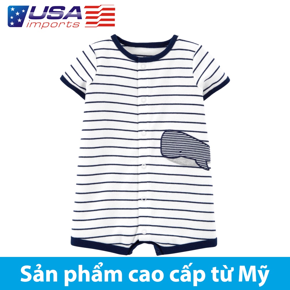 Áo liền thân dạng đùi cotton sọc thêu cá voi Car-tờ Auth Từ Mỹ (1K521710)