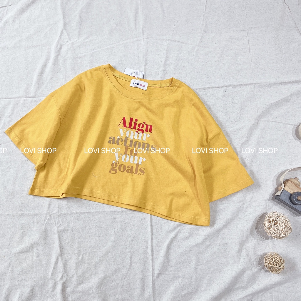 LOVI SHOP- Áo thun croptop &quot;Align your actions to your goals&quot; 3 màu năng động