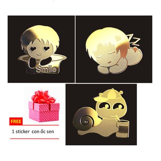Bộ 2 sticker dán điện thoại : Baby smile + baby sleep tặng 1 ốc sên chắn sóng điện từ