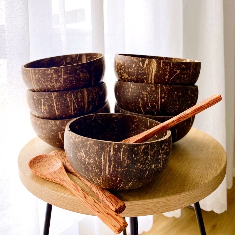 COMBO 20 Bộ Bát/Chén Gáo Dừa + Muỗng Gỗ Dừa Siêu Cưng Dùng Trộn Mỹ Phẩm Thiên Nhiên/Đựng Thực Phẩm