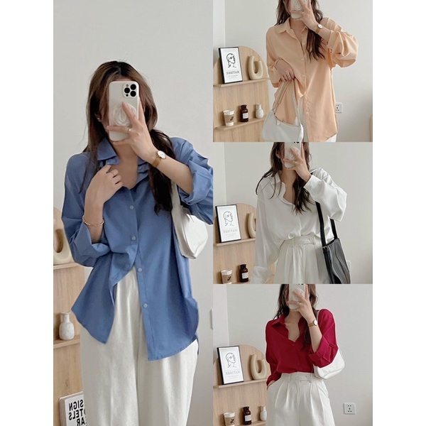 ÁO SƠMI FORM OVERSIZE CHẤT LỤA MỊN TAY BỒNG siêu xinh