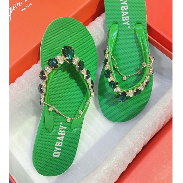Dép Xỏ Ngón Nữ Đính Đá QC Cao 2cm Đế Cao Su Cao Cấp Êm Mềm Hot Trend TRINH LÊ SHOP GIÀY DÉP HTB66