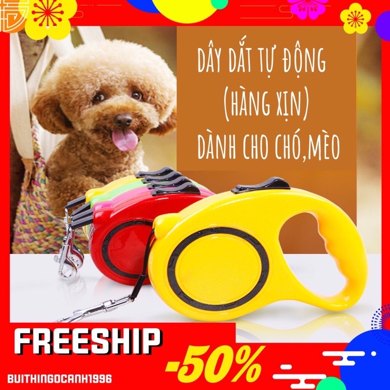dây dắt tự đông cho chó mèo 3m