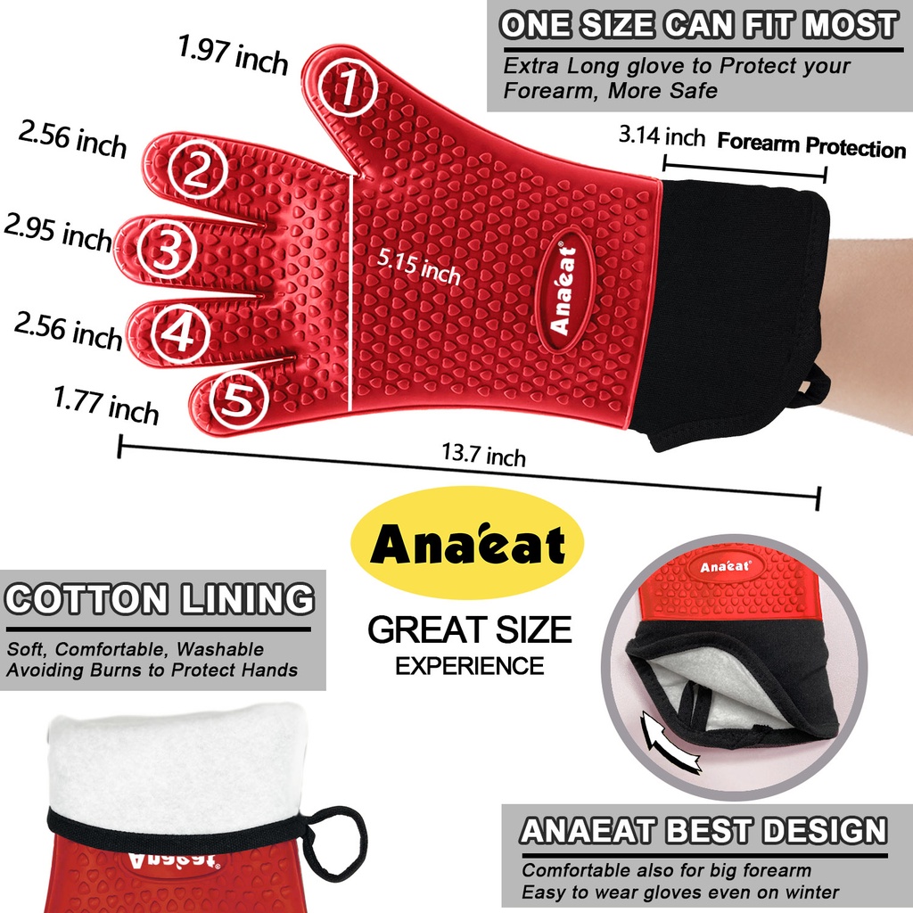 1pc Găng Tay Nấu Ăn ANAEAT  Bằng Silicon Cách Nhiệt Dáng Dài Tiện Lợi Cho Lò Vi Sóng / Lò Nướng