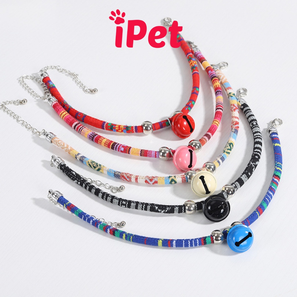 Vòng Cổ Thổ Cẩm Nhiều Màu Cho Chó Mèo Kèm Chuông Đồng - iPet Shop