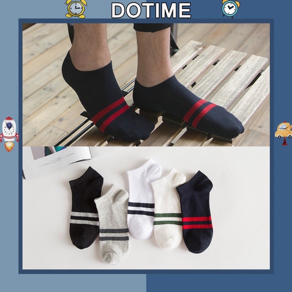 Tất nam cổ ngắn Dotime vớ nam cotton họa tiết kẻ ngang cực đẹp TN06