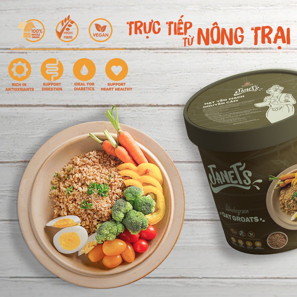 3 hộp Janets Hạt yến mạch nguyên cám 500g, yến mạch Chile