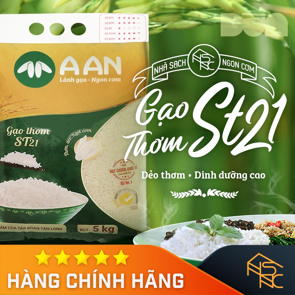 Gạo thơm ST21 đặc sản Sóc Trăng - Túi 5 Kg A An