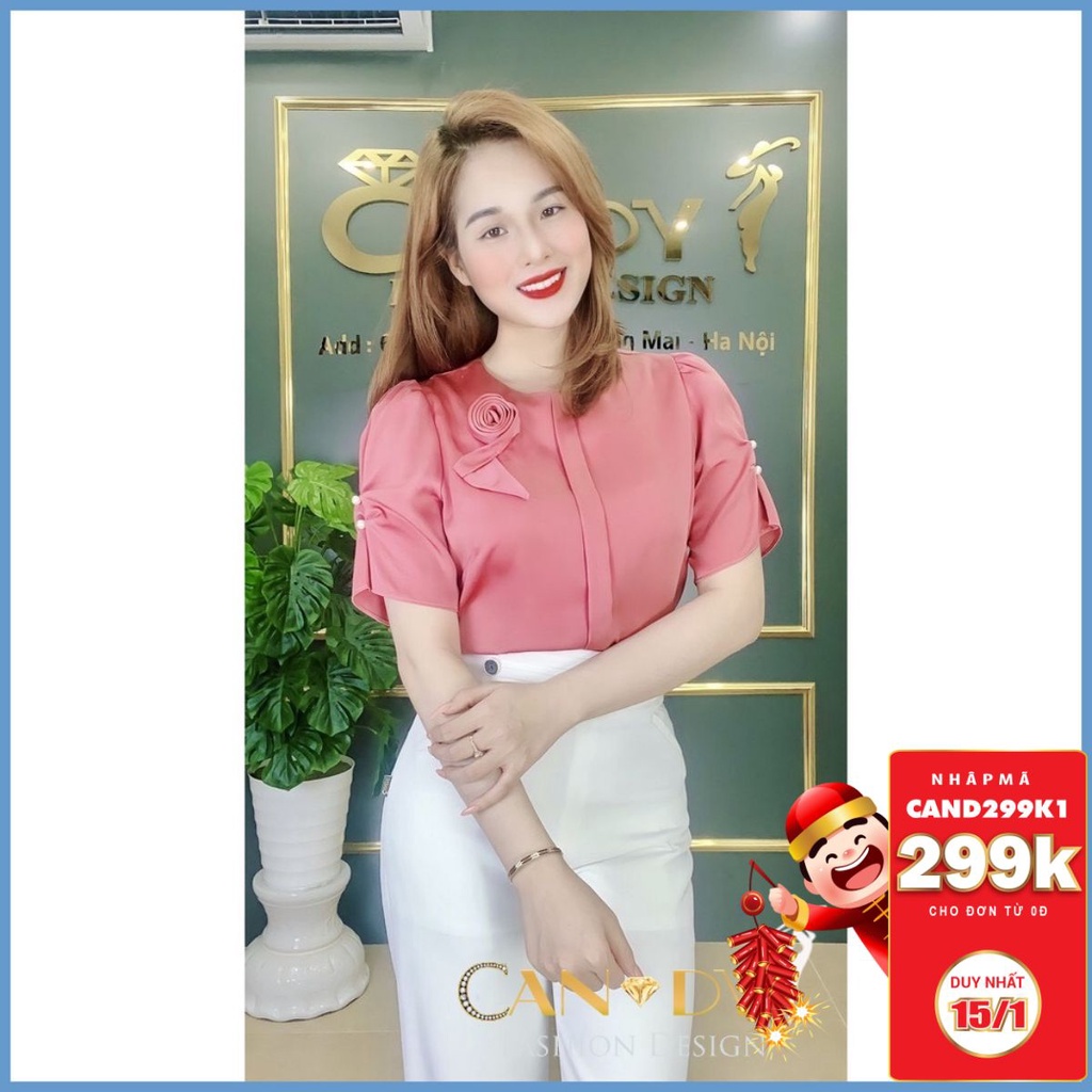 Áo sơ mi nữ kiểu công sở ngắn tay đính hoa tay phong cách hàn quốc sang chảnh A432 Candy Fashion