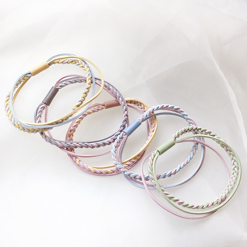 Set 5 Dây Buộc Tóc Nhiều Màu Sắc Co Giãn Tốt Thiết Kế Đơn Giản
