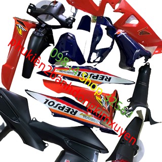 Bộ dàn áo xe wave REPSOL MÀU CAM -wave RS -WAVE S -WAVE đời 2006 đến 2016 wave máy 100 và 50cc-nhựa ABS (TẶNG TEM REPSOL