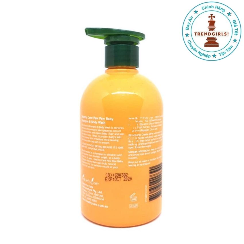 Sữa tắm gội cho bé đu đủ Paw Paw Baby Healthy Care 500ml của Úc
