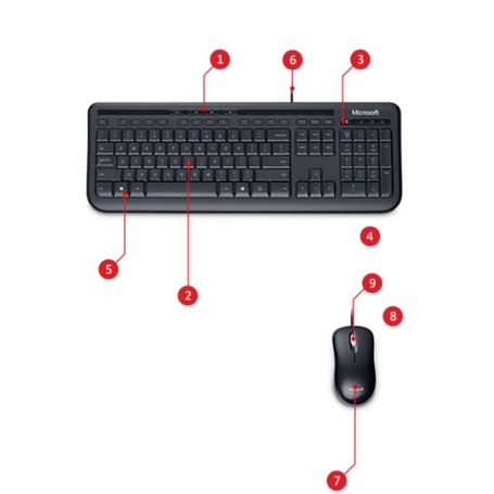 Bộ bàn phím chuột máy tính có dây Microsoft Wired Desktop 600 APB