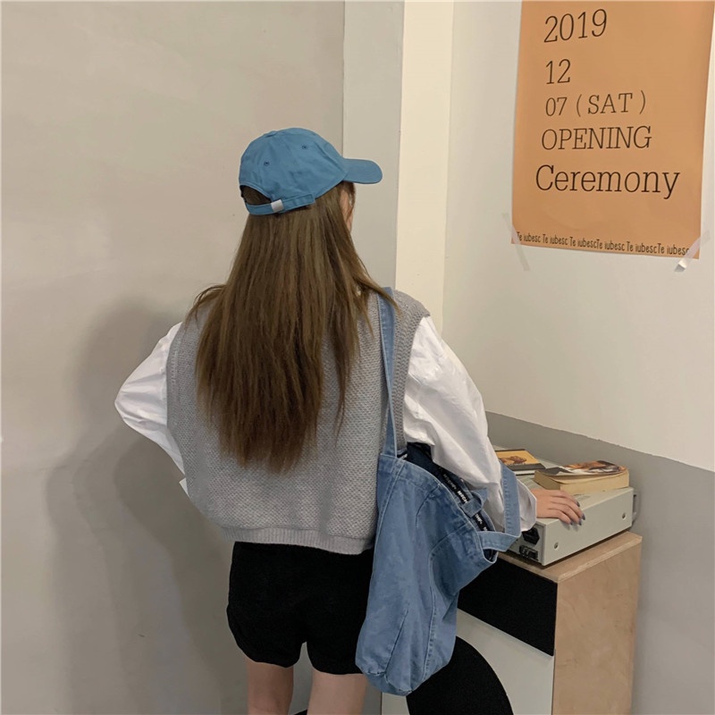 Áo Len Không Tay Cổ Chữ V Dáng Rộng Phong Cách Hàn Quốc Thời Trang