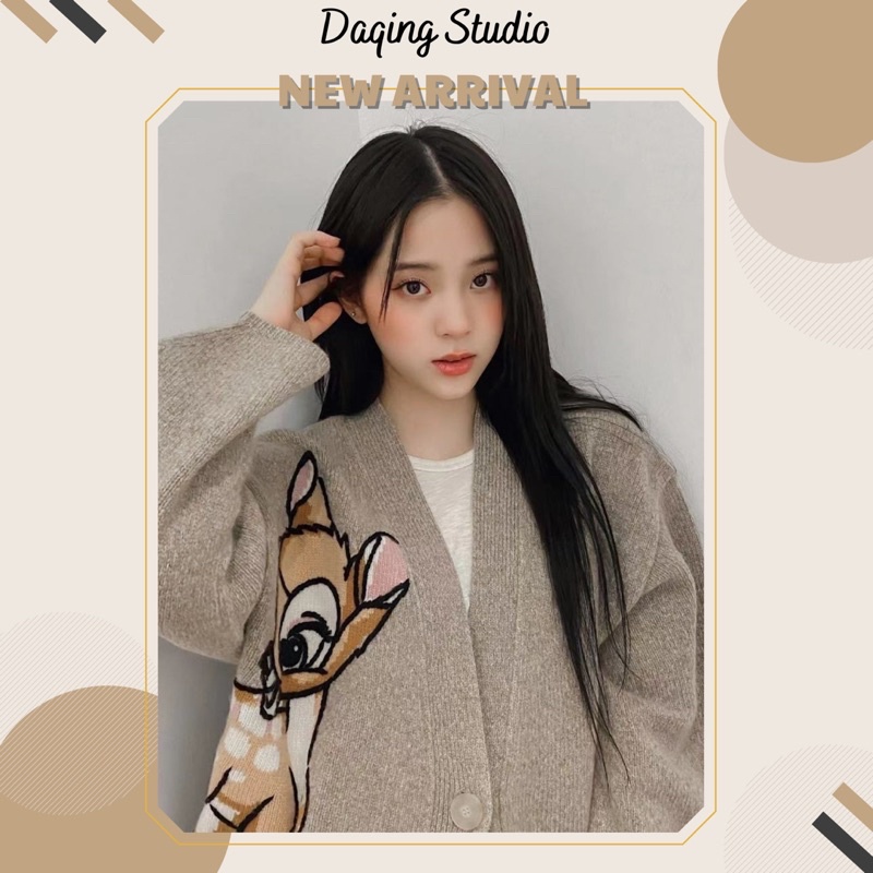Áo Khoác Cardigan Âu Dương Na Na Hoạ Tiết Hươu Bambi Phong Cách