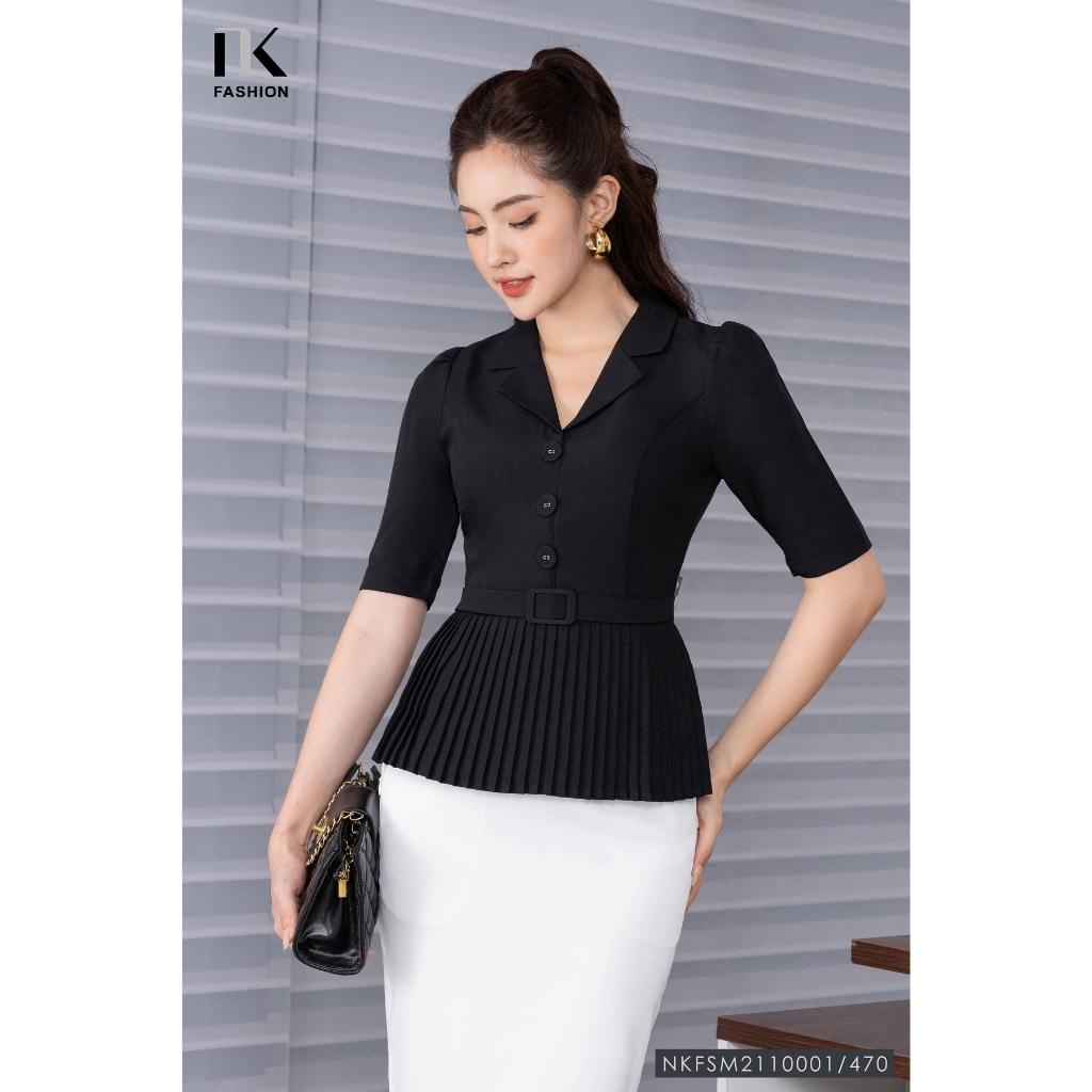 Áo Ký Giả Peplum Dập Ly NK Fashion Thiết Kế Tay Ngắn Bo Eo Điệu, Chất Liệu Nhập Hàn Mềm Mịn NKFSM2110001