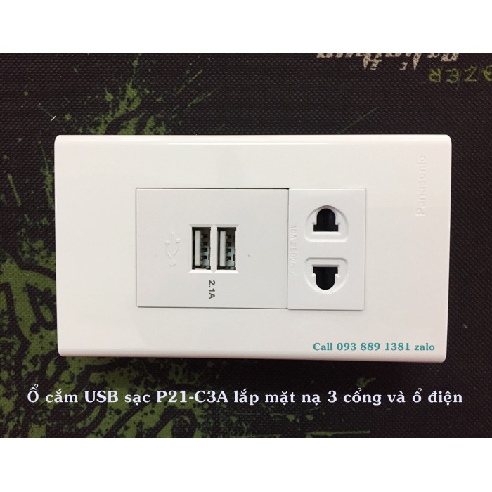 Nhân ổ cắm USB sạc 5V-2.1A Sinoamigo P21-C3A (lắp mặt nạ panasonic, ổ cắm âm sàn)