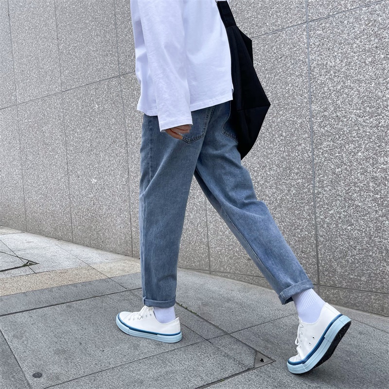 Quần jean baggy xanh nam, nữ ống rộng , không phai màu-A06