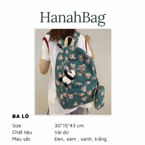 Balo Nữ 2 Ngăn Thiết Kế Đơn Giản, Có Gấu Trúc Nhồi Bông đáng Yêu Đi Kèm