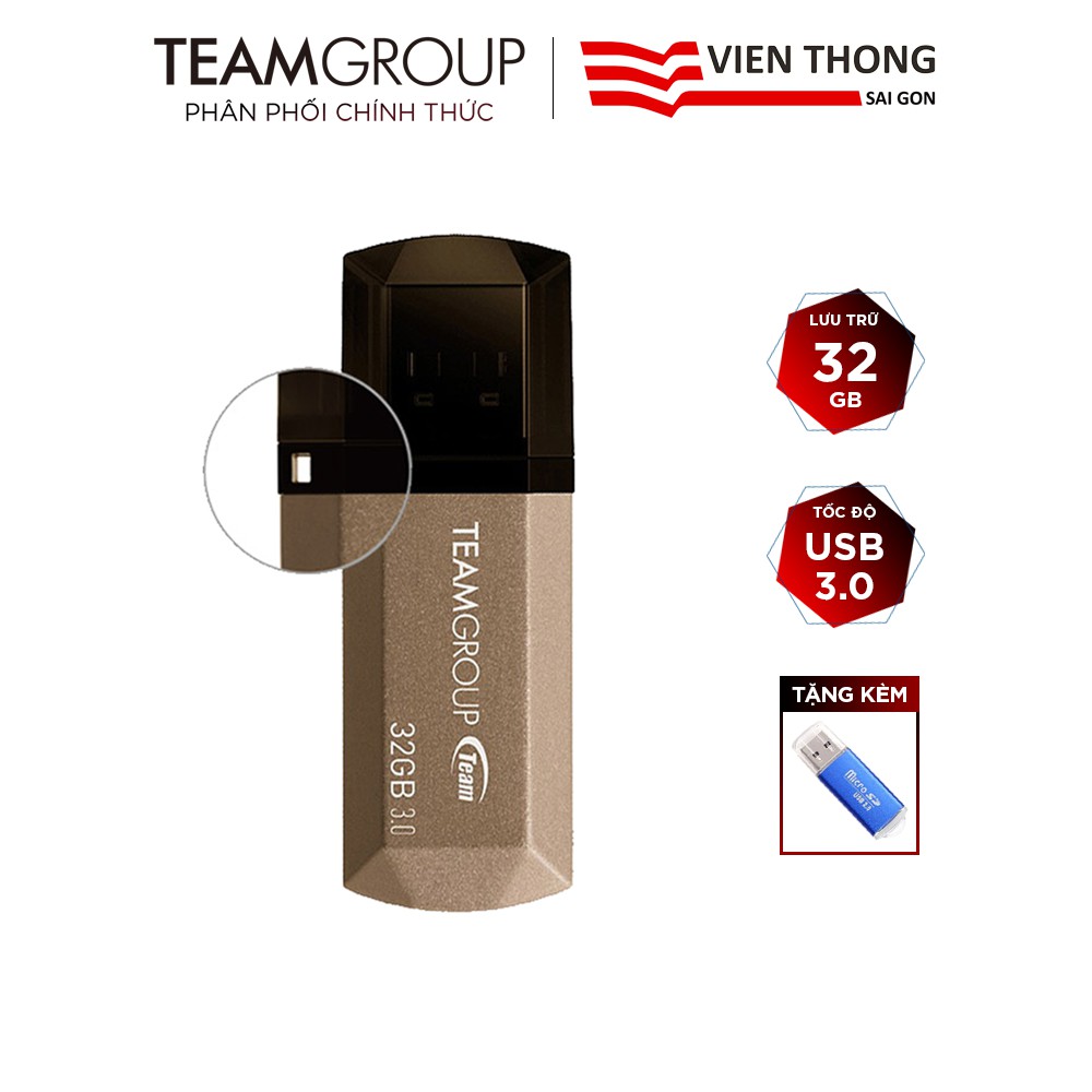 USB 3.0 Team Group C155 32GB tốc độ cao tặng đầu đọc thẻ - Hãng phân phối chính thức
