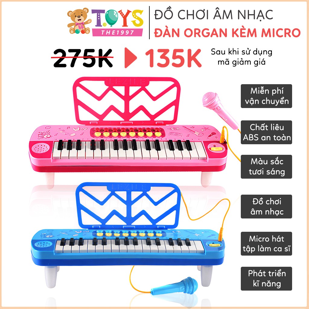 Đàn Piano mini 48 phím kèm Micro cho bé, đồ chơi âm nhạc trẻ em đàn organ nhập vai làm ca sĩ, chất liệu nhựa ABS an toàn