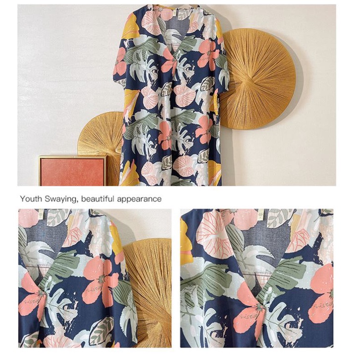 Đầm ngủ đầm mặc nhà [FREE SHIP] cổ V chất liệu cotton lụa tự nhiên,mềm mịn, không nhăn Vn33
