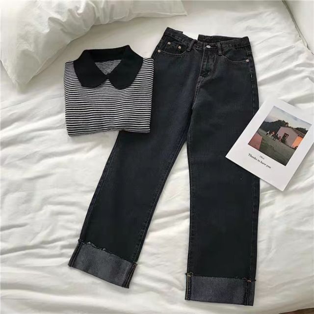 Quần jeans ống suông xắn gấu Order