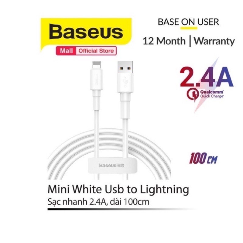 ✔Nowship✔Cáp Sạc Baseus Mini White cáp Sạc Nhanh,Dây cáp Sạc Truyền Dữ Liệu IP5/6/7/8plus/x/XsMax