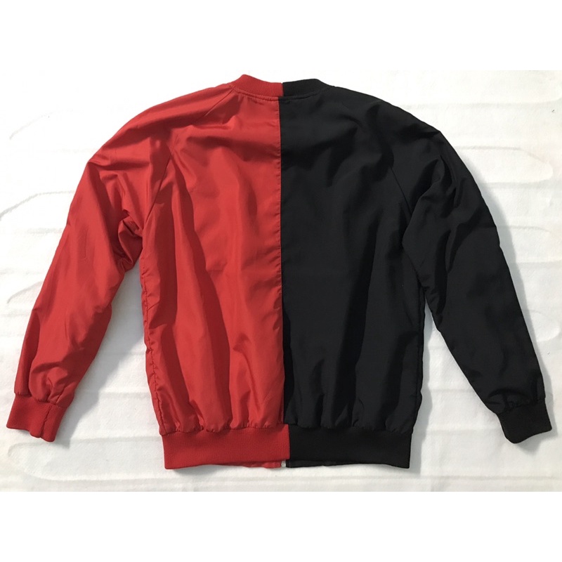 Áo khoác gió nam nữ dáng bomber đỏ đen 2 lớp