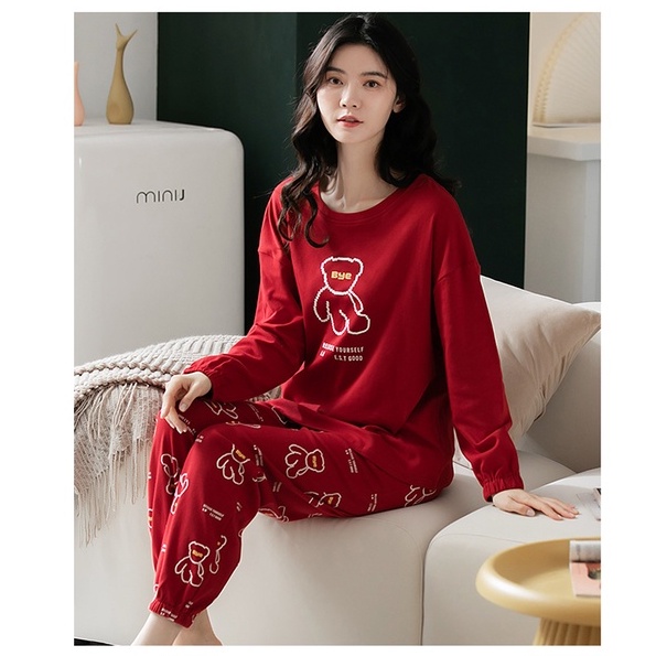 Đồ mặc nhà nữ tay dài quần dài trẻ trung chất thun cotton 100% BA5113 | BigBuy360 - bigbuy360.vn