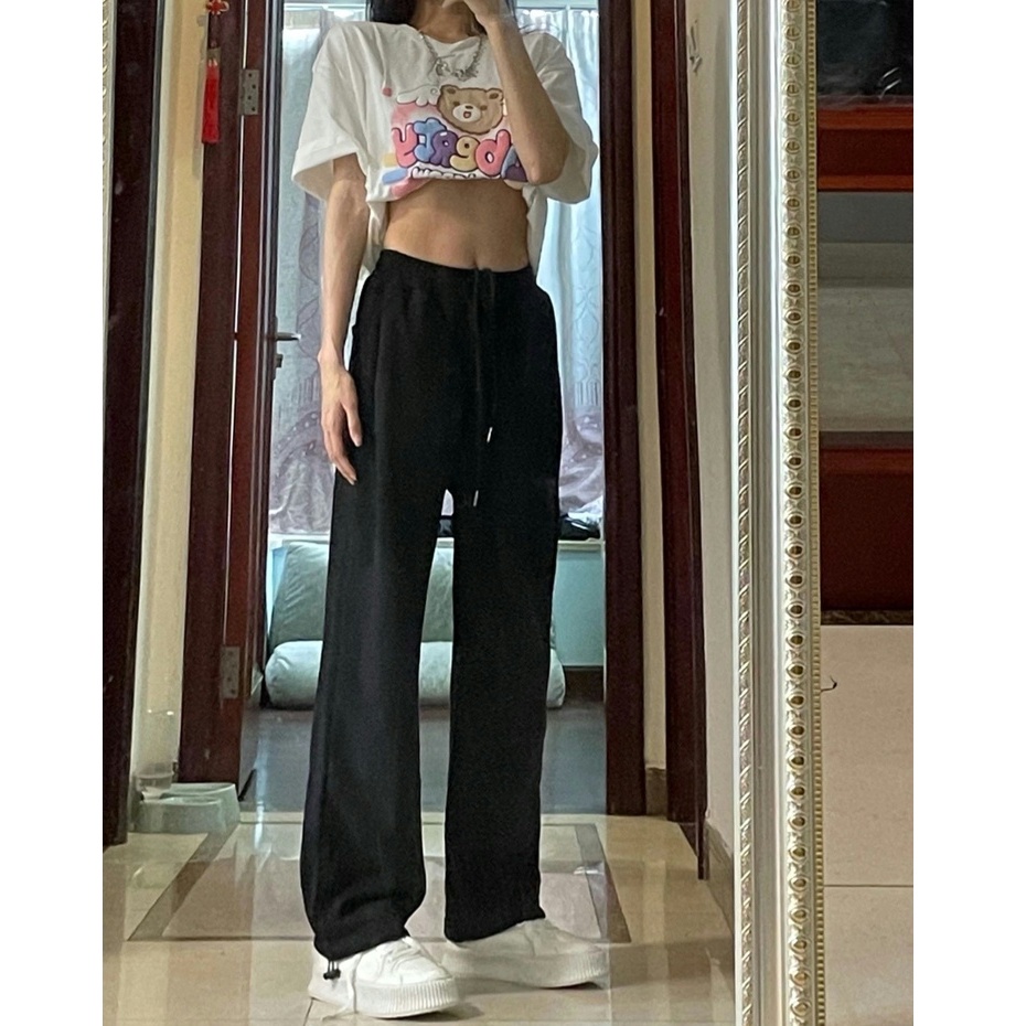 Quần Dài Lưng Cao Ống Rộng Phong Cách retro 4 Màu Sắc Lựa Chọn