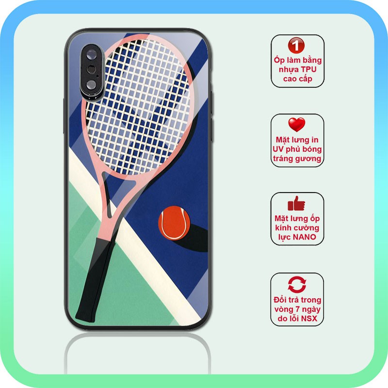 Ốp lưng in hình vợt Tennis cao cấp màu hồng nền xanh iphone 6s/6/7/8 plus/x/xr/xs max/11 pro max/12/12 promax SPORT0026