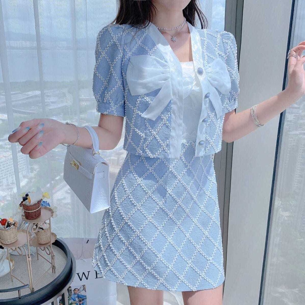 Bộ áo và đầm thời trang mùa hè phong cách Pháp cho