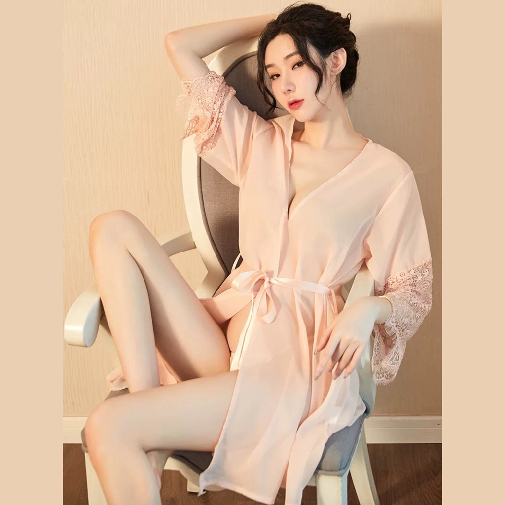 [Kèm Chíp] Áo Choàng Ngủ Voan Xuyến Thấu Phối Tay Lỡ Ren Sexy Gợi Cảm Quyến Rũ Mainia Shop