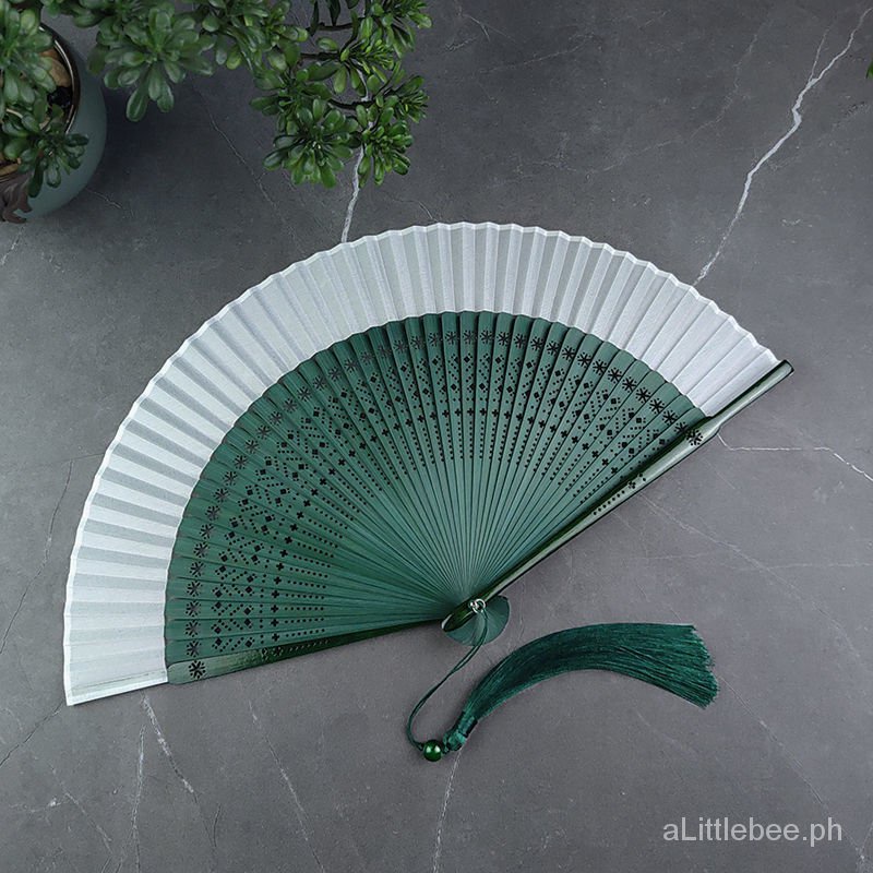 Quạt Xếp Cầm Tay Vải Lụa Màu Trơn Phong Cách Trung Hoa m5TB