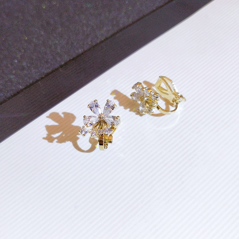 Khuyên tai JIUDUOLAN dạng kẹp/ xỏ kiểu dáng hoa đính đá zircon không gây dị ứng sáng bóng thời trang cho nữ