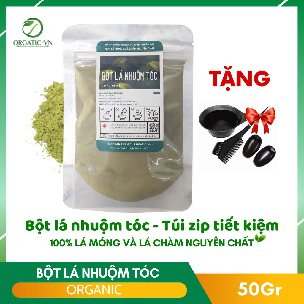 Bột Lá Nhuộm Tóc - Túi zip tiết kiệm 50Gr Orgatic - Chiết xuất 100% bột lá Móng lá chàm thiên nhiên- Handmade