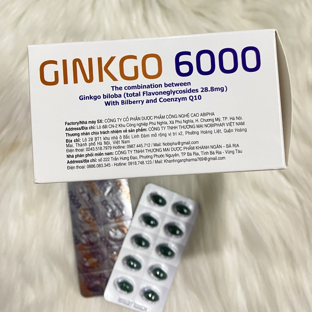 Bổ não GINKGO 6000 hộp 100 viên - Phòng ngừa tai biến, mất ngủ, hoa mắt, hỗ trợ hoạt huyết, tăng cường lưu thông máu não