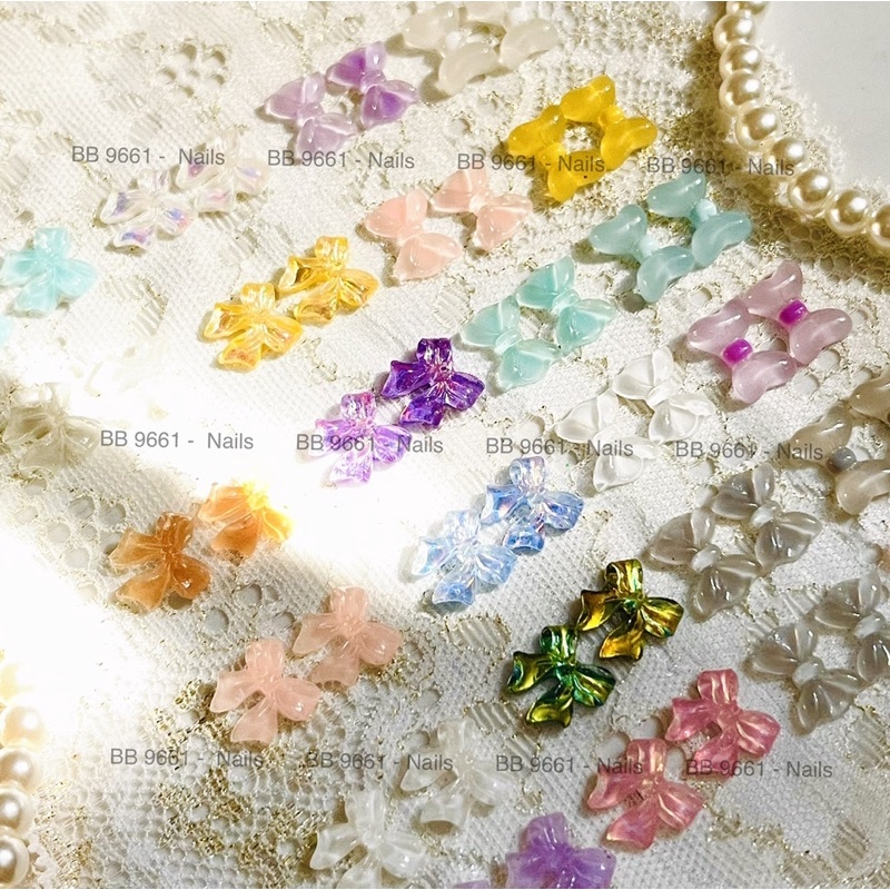 Tổng hợp charm nơ màu thạch trong suốt trang trí móng nail