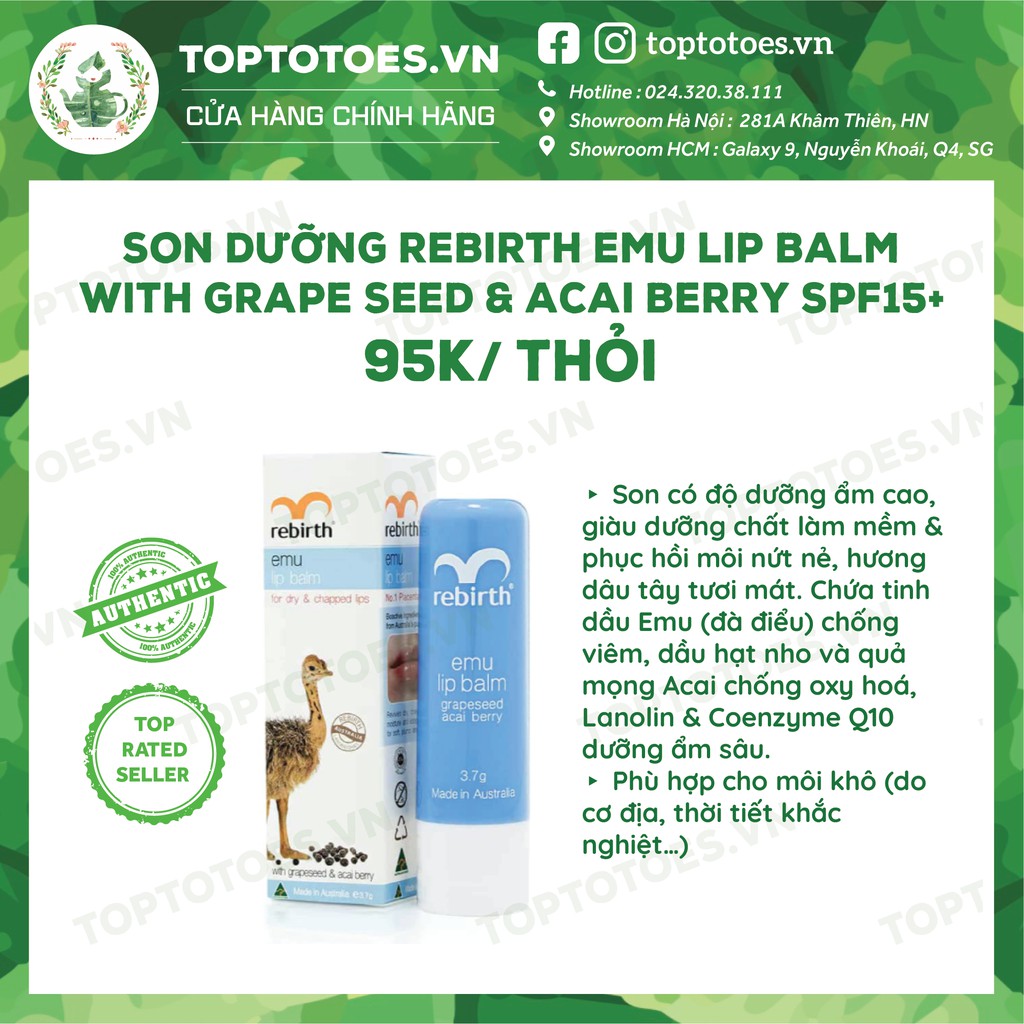 Son dưỡng môi chống nắng Rebirth Australia dưỡng môi mềm mại, hồng hào, có SPF ngừa thâm môi | BigBuy360 - bigbuy360.vn