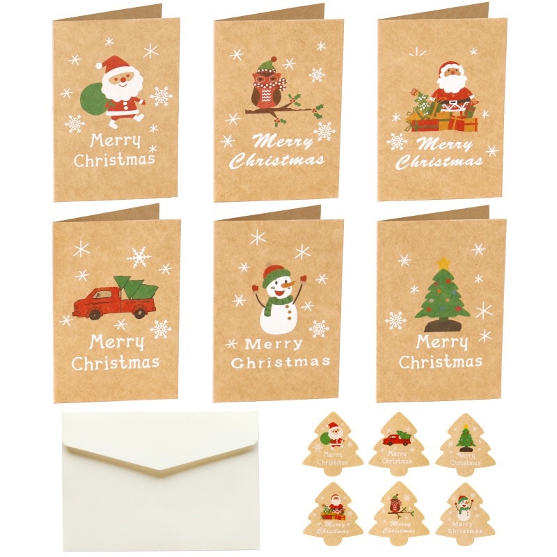 set 6 thiệp Xmas giáng sinh size 7 x 10.5 cm kèm phong bì và tem